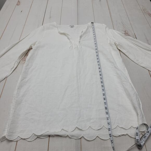 J. Crew white linen long scalloped tunic top XXL lagenlook minmalist - Picture 4 of 8